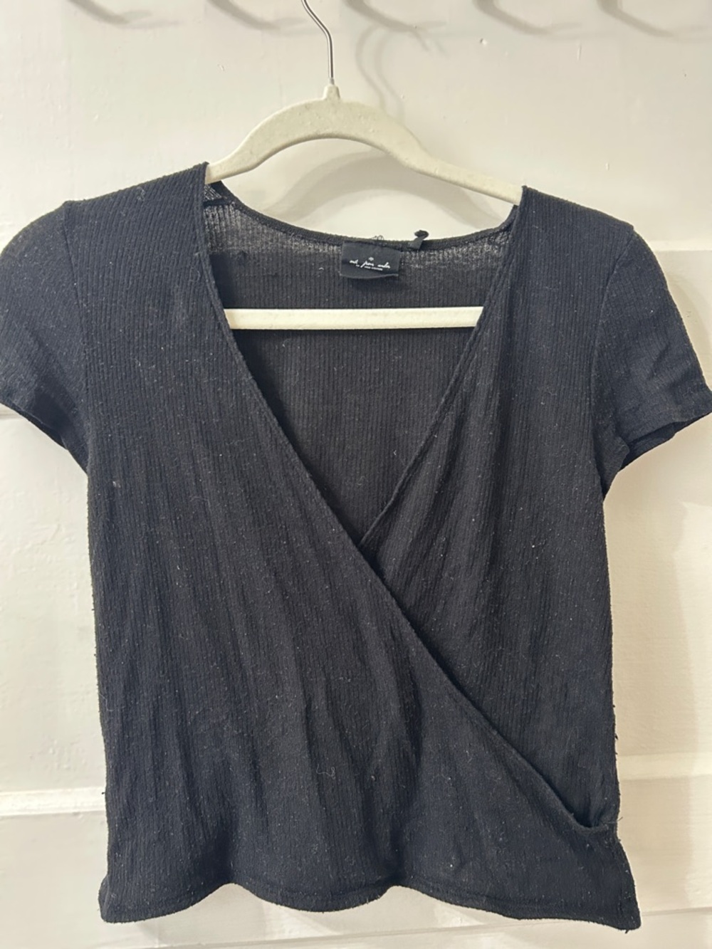Urban Outfitters Black Short-Sleeve Wrap Crop Top